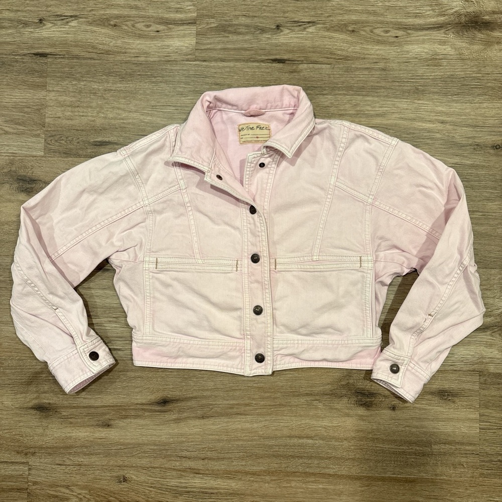 Free People pink cropped Denim Jacket